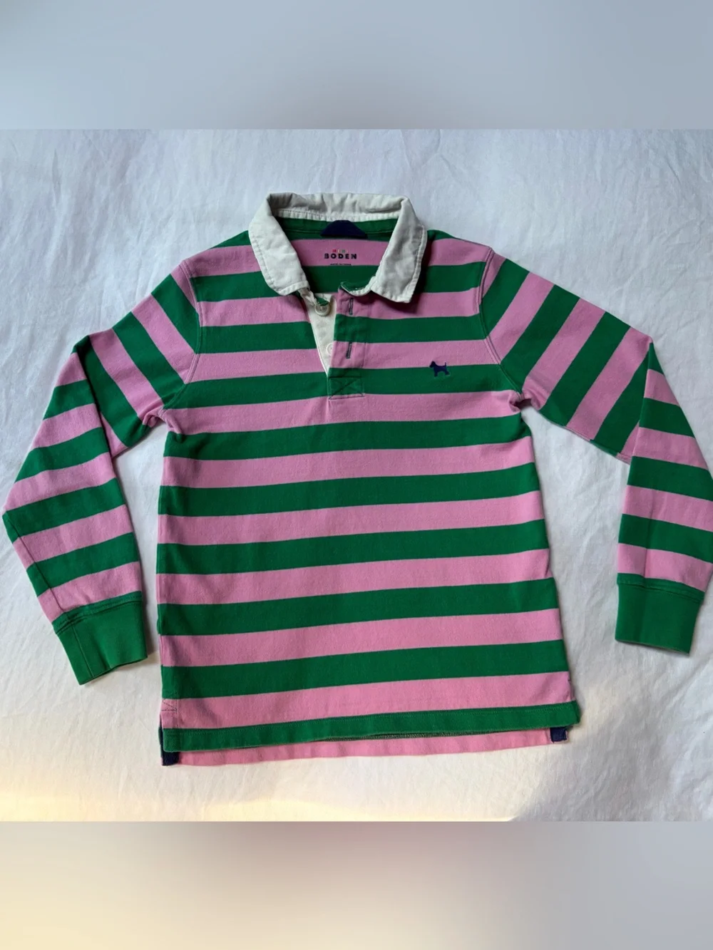 Mini Boden Striped Pink and Green Rugby Shirt - EUC